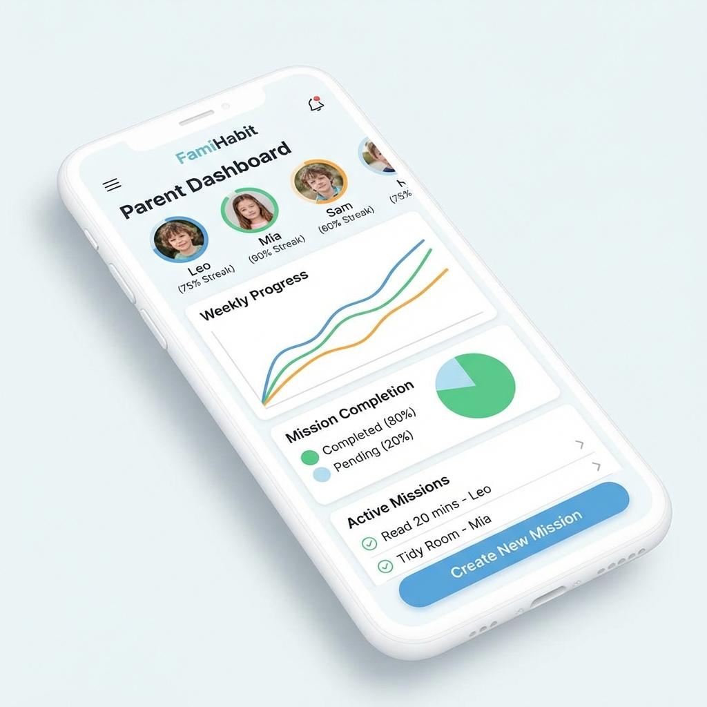 Screenshot of the Star Habit parent control center showing mission configuration and star assignment